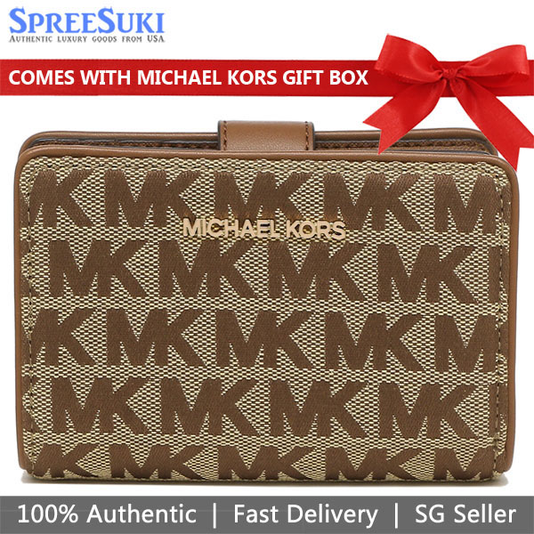 Michael Kors Medium Wallet Jet Set Travel Medium Bifold Zip Wallet Beige / Brown # 35H9GTVF6J