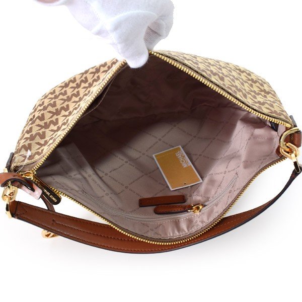 Michael Kors Crossbody Bag Bedford Medium Convertible Shoulder Bag Beige / Ebony / Luggage Brown # 35T9GBFL6J