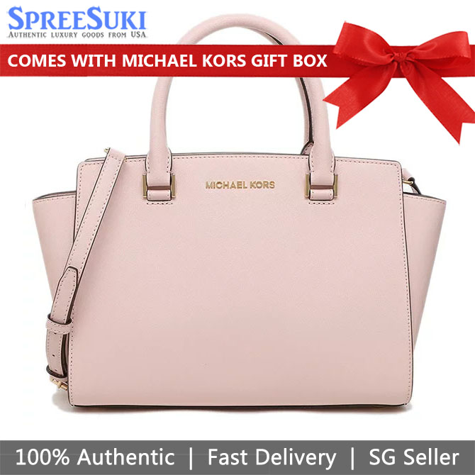 Michael Kors Crossbody Bag Selma Medium Top Zip Saffiano Leather Satchel Blossom # 35H8GLMS2L