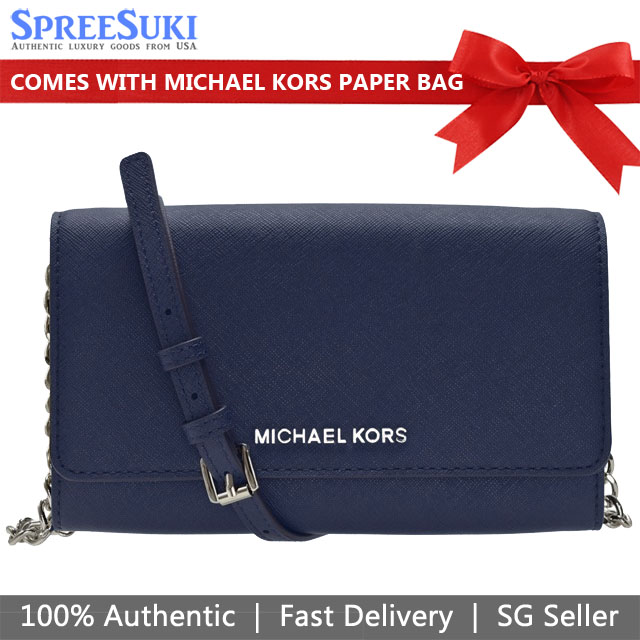 Michael Kors Jet Set Travel Large Phone Crossbody Bag Navy Dark Blue # 35S8STVC9T