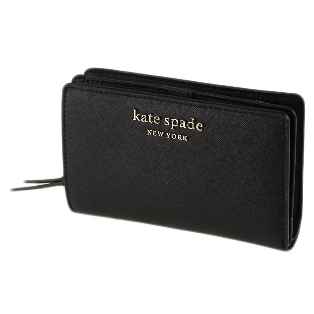 Kate Spade Medium Wallet Compact Medium Bifold Wallet Black # WLRU6092