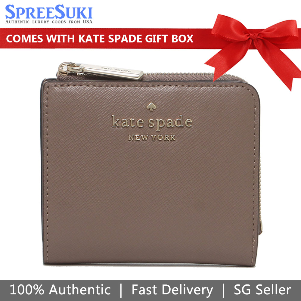 Kate Spade Small L-Zip Bifold Wallet Dusk City Scape Brown # WLR00143
