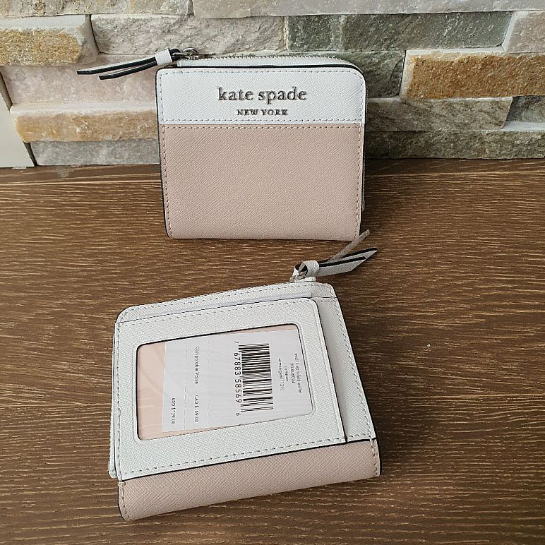 Kate Spade Small I-Zip Bifold Wallet Wrmbeigeml White / Warm Beige # WLRU6024
