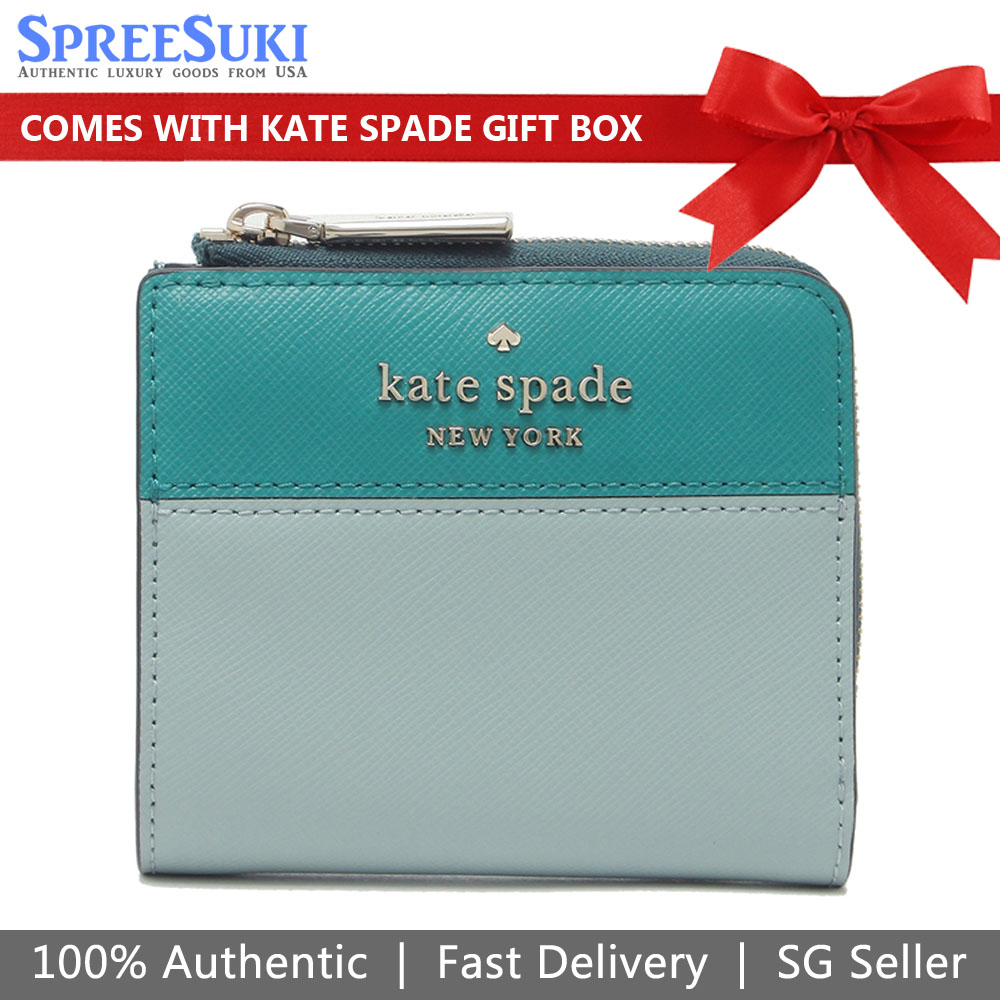 Kate Spade Small I-Zip Bifold Wallet Frstspmtmt Teal / Baby Blue # WLR00121