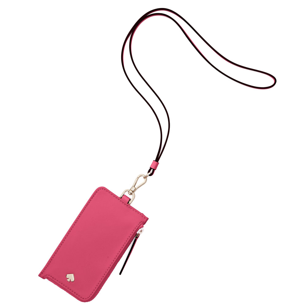 Kate Spade Card Case Lanyard Bright Magenta Bright Pink # WLRU5927