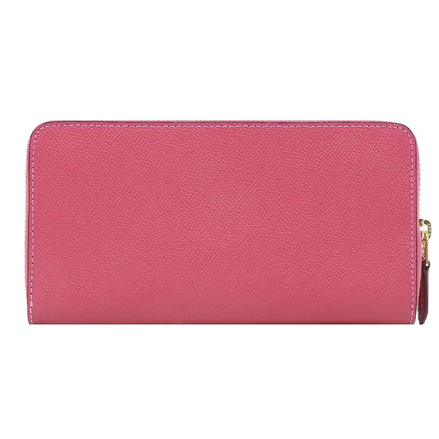 Coach Long Wallet Crossgrain Leather Accordion Zip Wallet Strawberry Pink # F54007