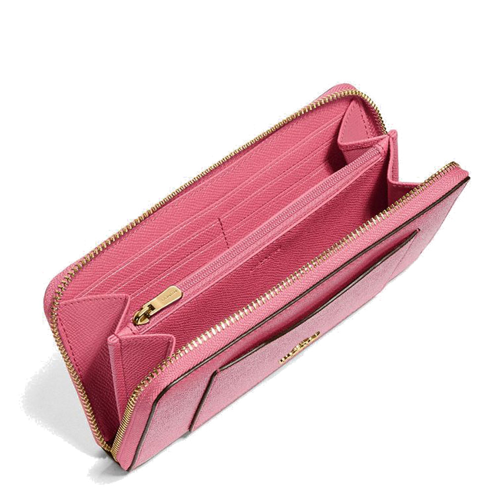 Coach Long Wallet Crossgrain Leather Accordion Zip Wallet Strawberry Pink # F54007