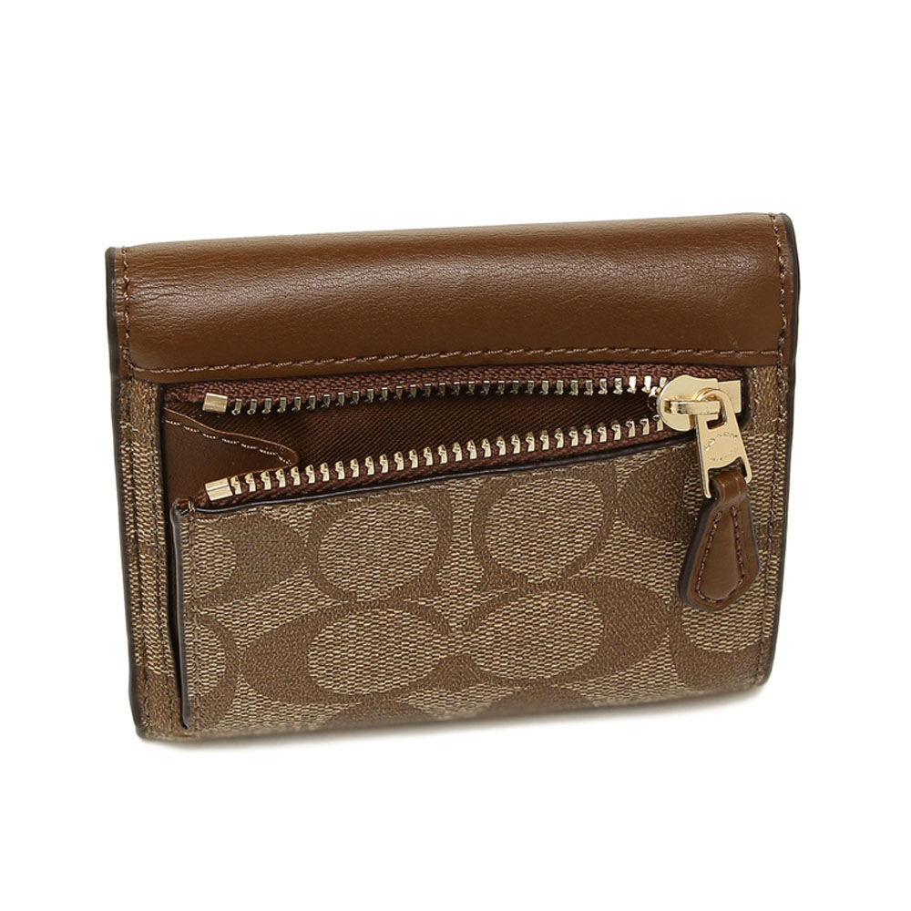 Coach Small Wallet In Signature Coated Canvas Khaki Saddle Brown 2 Brown # F87589