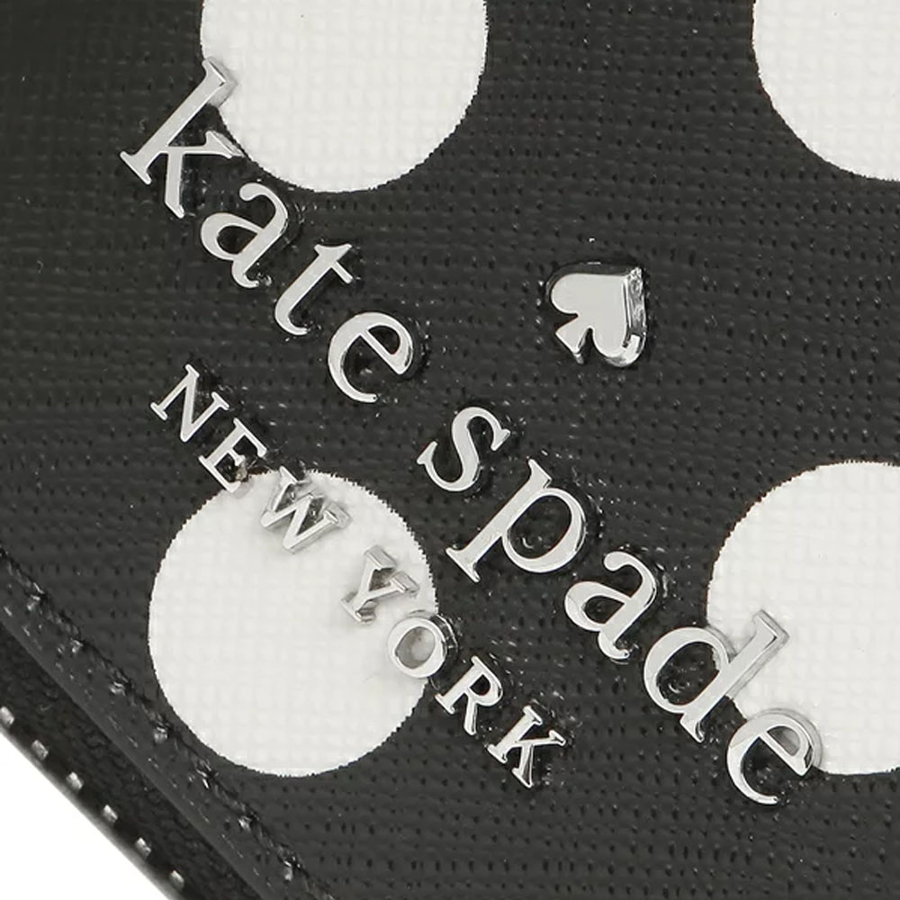 Kate Spade Staci Picture Dot Card Case Lanyard Black / Off White Cream # WLR00093