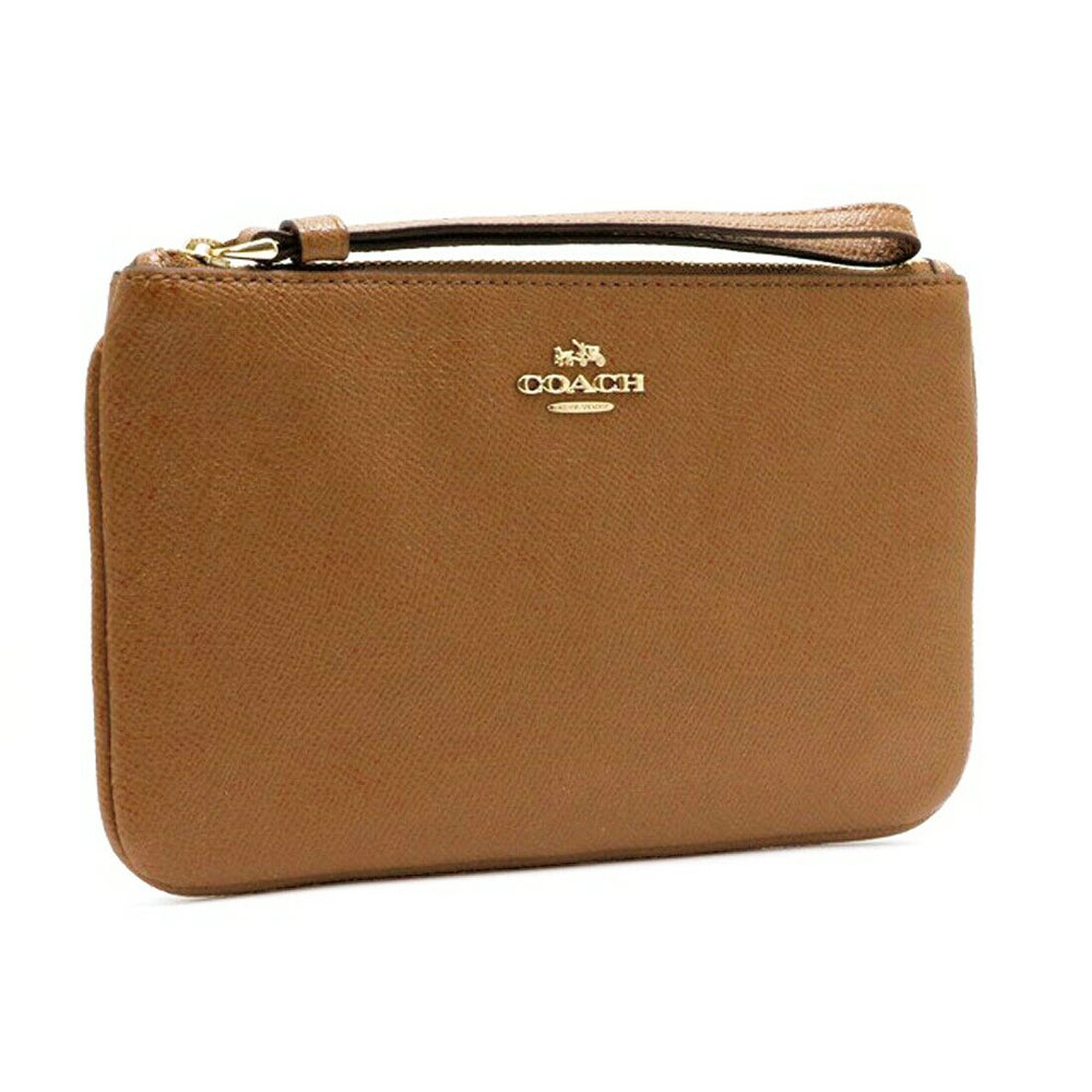 Coach Large Wristlet In Crossgrain Leather Light Saddle Brown # F57465