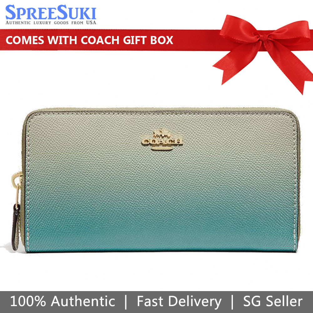 Coach Accordion Zip Wallet With Ombre Green Blue / Off White # F68295