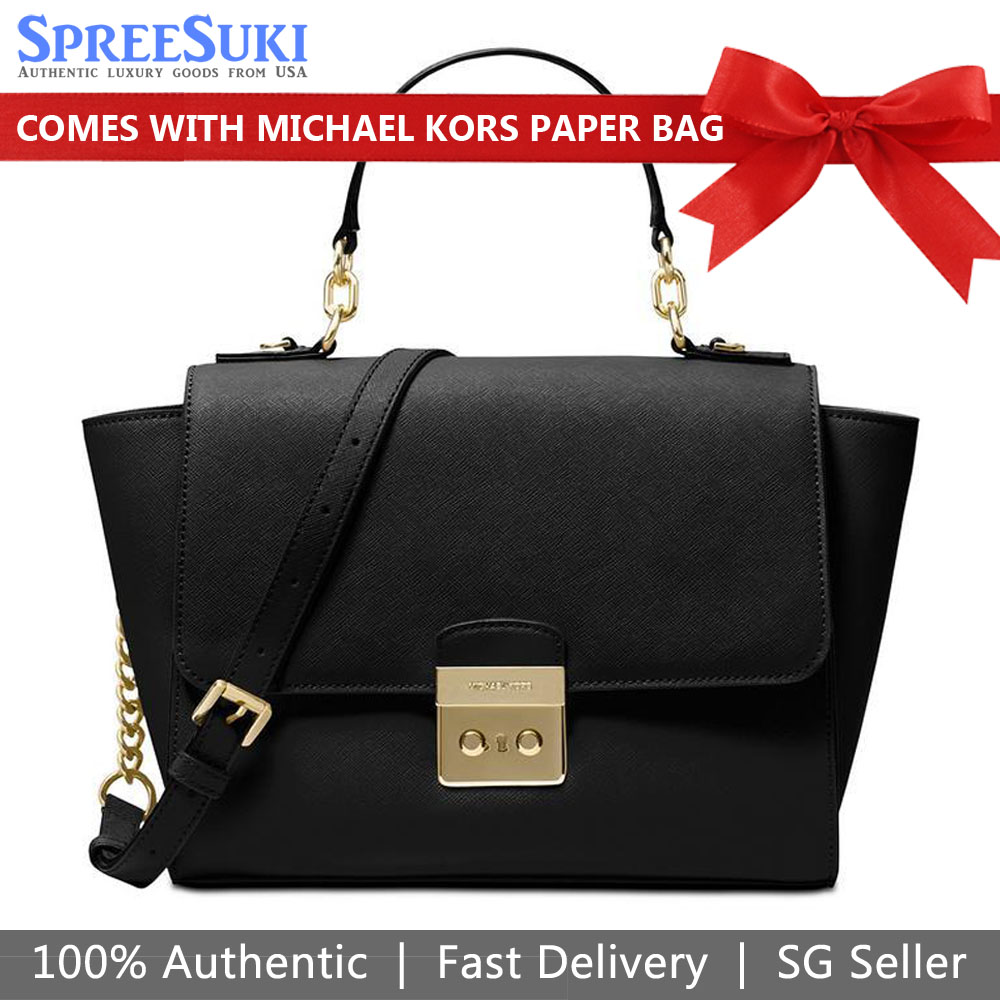 Michael Kors Crossbody Bag Brandi Medium Top Handle Leather Satchel Black # 38H8GI3S2L