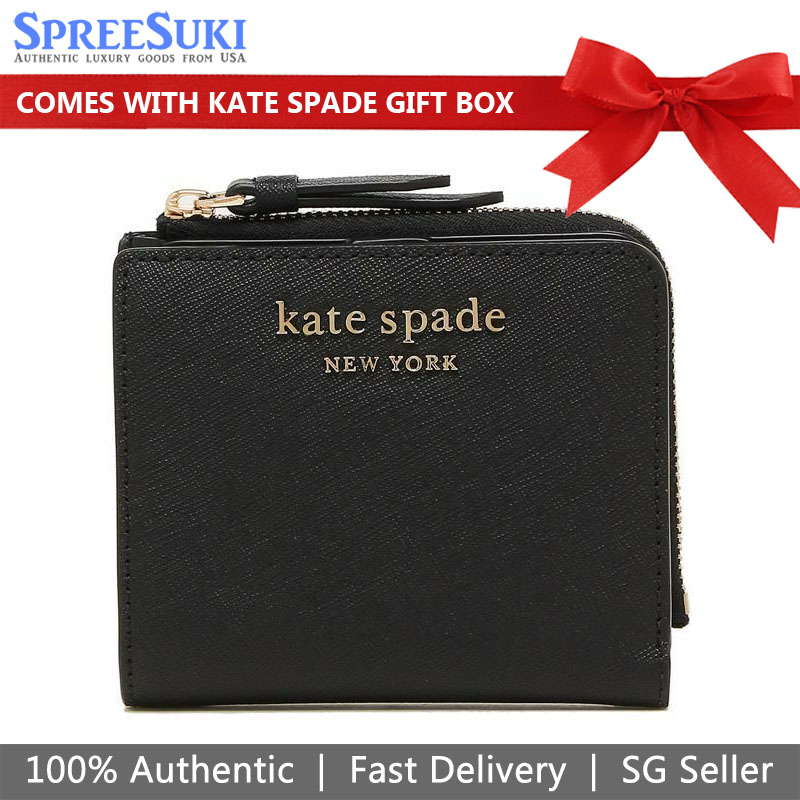 Kate Spade Small L-Zip Bifold Wallet Black # WLRU6098