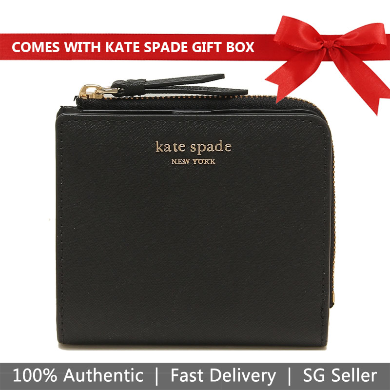 Kate Spade Cameron Small L-Zip Bifold Wallet Small Wallet Black # WLRU5431