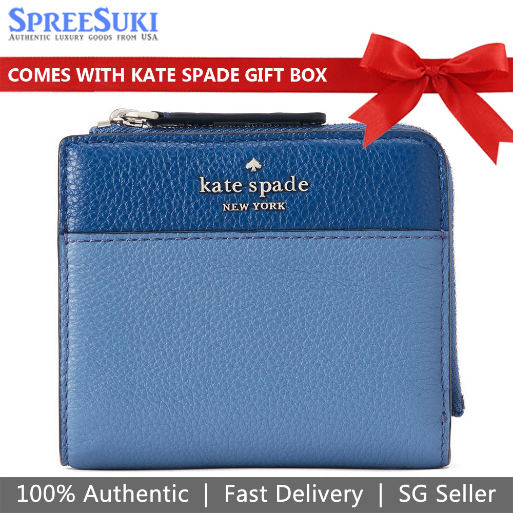 Kate Spade Small Wallet Small No Window L-Zip Bifold Blue # WLRU5926