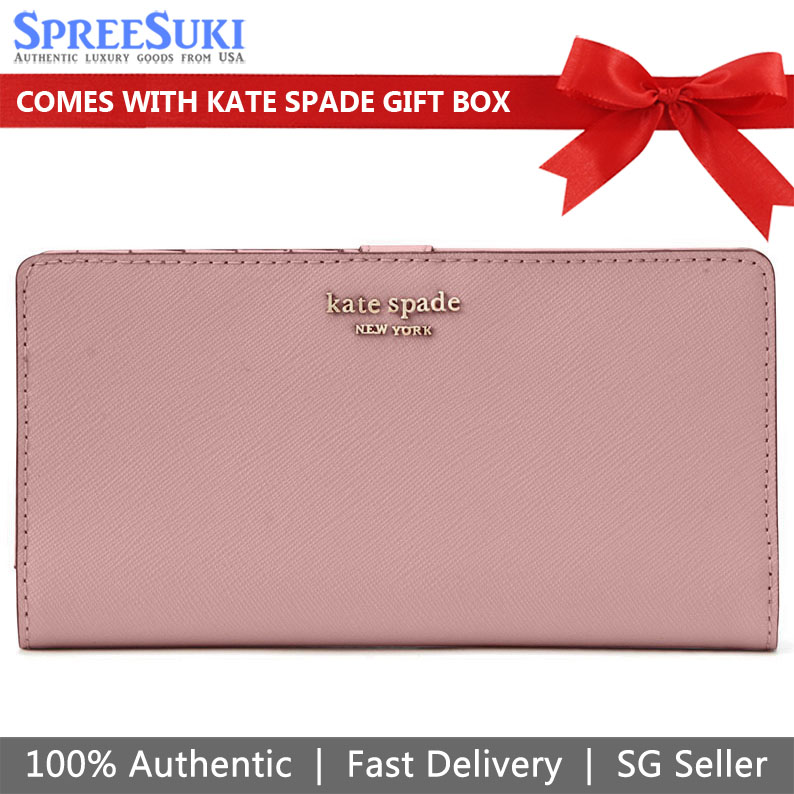 Kate Spade Cameron Large Slim Bifold Wallet Medium Wallet Dusty Peony Pink # WLRU5444