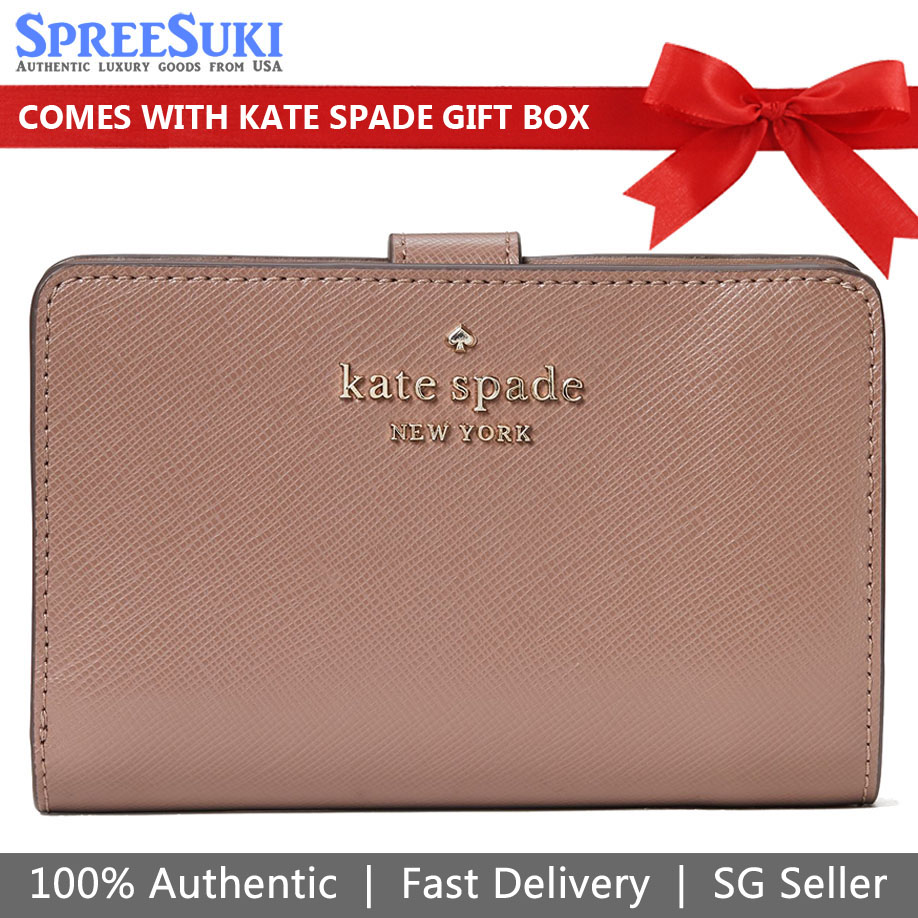 Kate Spade Medium Compact Bifold Wallet Dusk Cityscape Brown # WLR00128