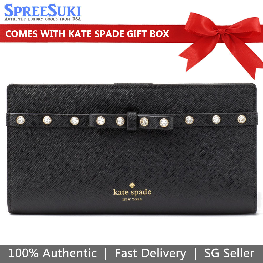 Kate Spade Medium Wallet Laurel Way Jeweled Stacy Black # WLRU5192