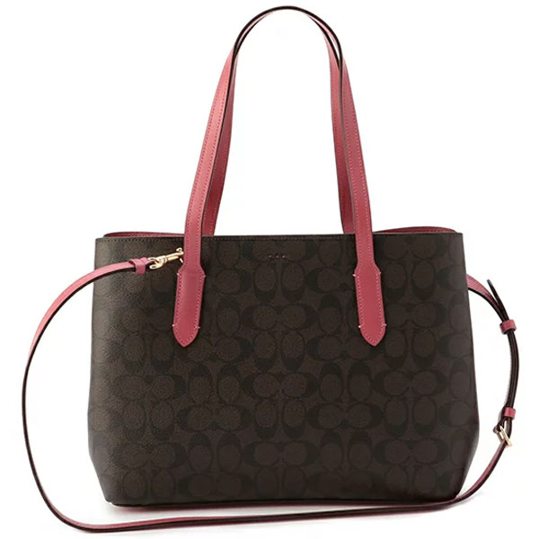 Coach Shoulder Bag Crossbody Bag Avenue Carryall In Signature Canvas Brown / Strawberry Pink # F48735