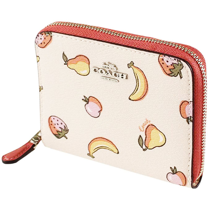 Coach Small Wallet Small Zip Around Wallet With Mixed Fruit Print Chalk Off White # F73396