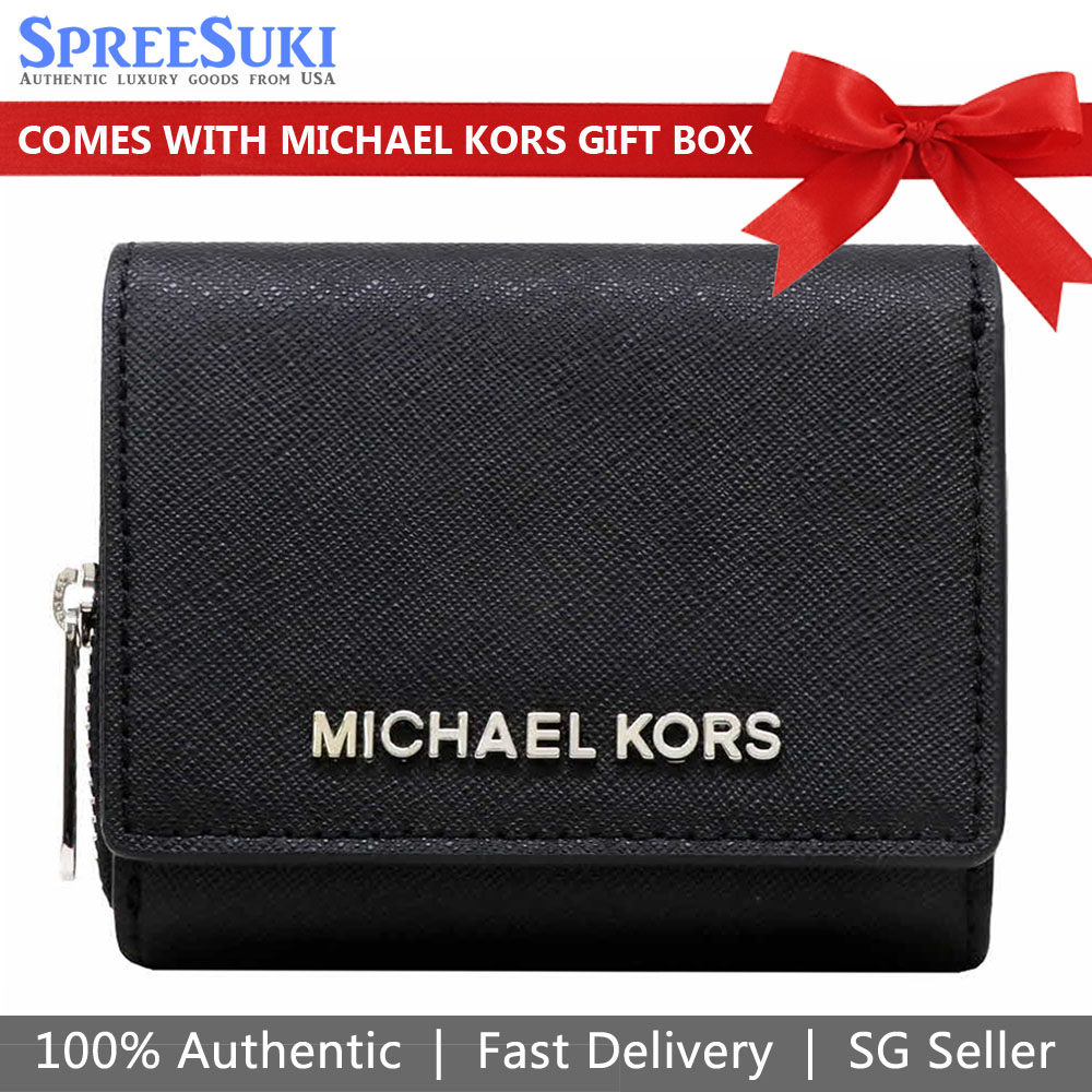Michael Kors Jet Set Travel Small Multifunctional Zip Around Leather Wallet Black # 35H9STVZ5L