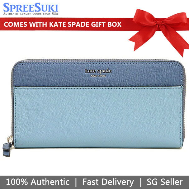 Kate Spade Large Zip Around Wallet Blue # WLRU5449