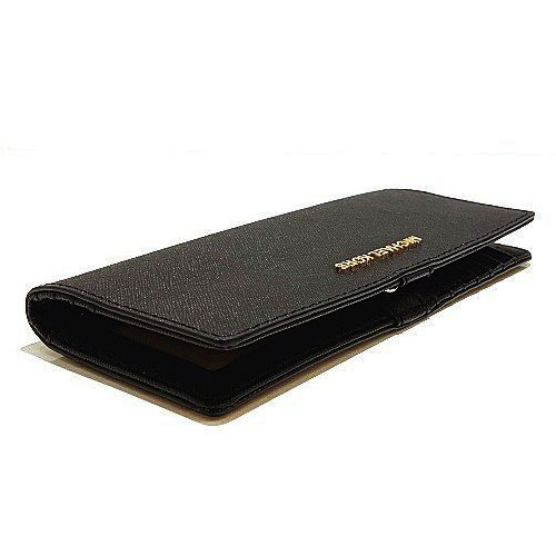 Michael Kors Long Wallet Jet Set Travel Flat Slim Leather Bifold Wallet Black # 35F9GTVF6L