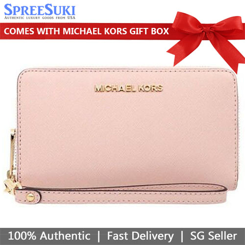 Michael Kors Phone Wallet Jet Set Travel Large Flat Multi-Functional Phone Leather Case Blossom Pink # 35F8GTVW7L