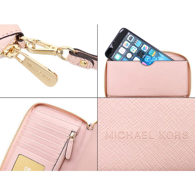 Michael Kors Phone Wallet Jet Set Travel Large Flat Multi-Functional Phone Leather Case Blossom Pink # 35F8GTVW7L