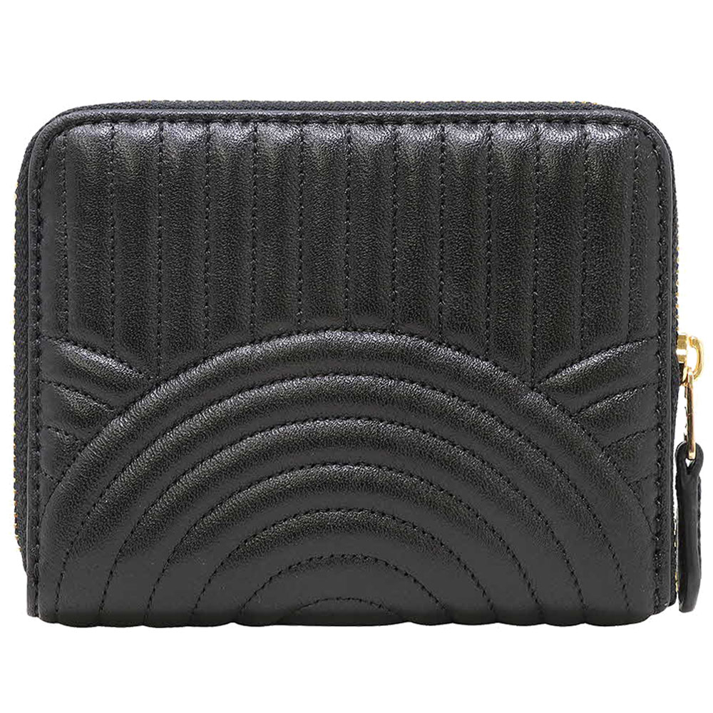 Coach Small Wallet Small Zip Around Wallet With Art Deco Quilting Black # F87920