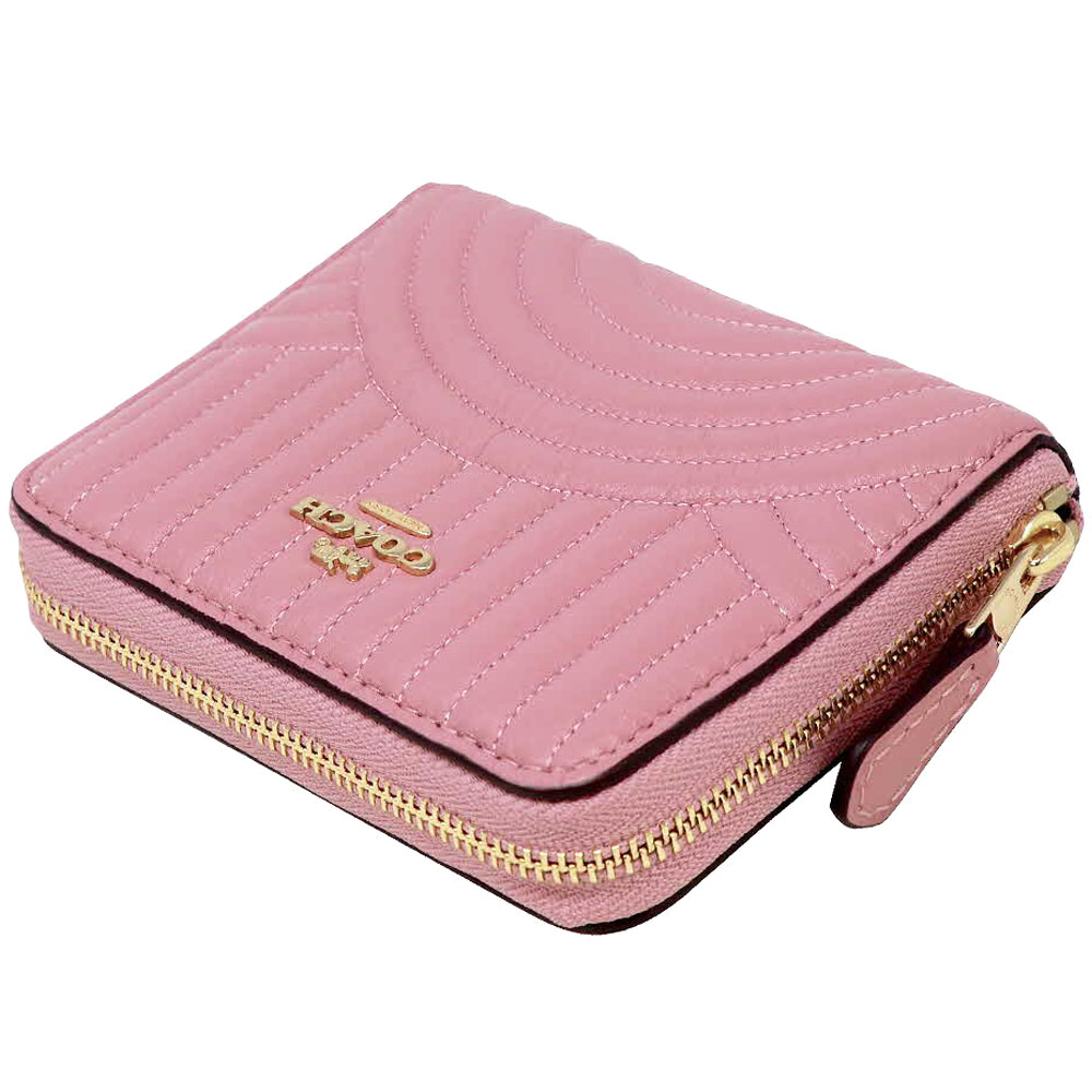 Coach Small Wallet Small Zip Around Wallet With Art Deco Quilting Pink # F87920