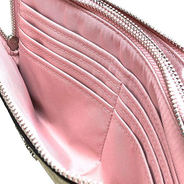 Coach Large Wristlet Double Zip Wallet In Signature Canvas Light Khaki / Carnation Pink # F16109
