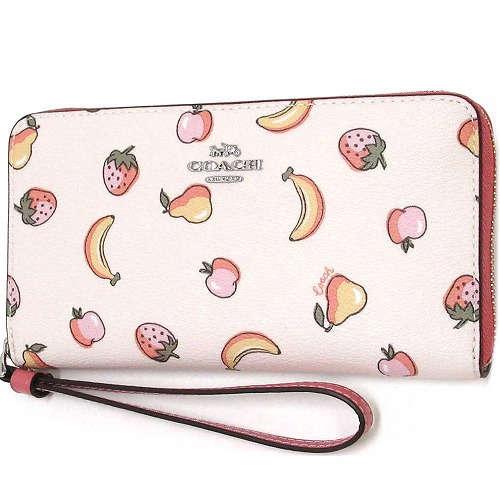 Coach Large Phone Wallet With Mixed Fruit Print Chalk Peony Pink # F73395