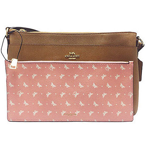 Coach Butterfly Dot East / West Crossbody With Pop-Up Pouch In Crossgrain Leather Blush Pink Chalk White # F29805
