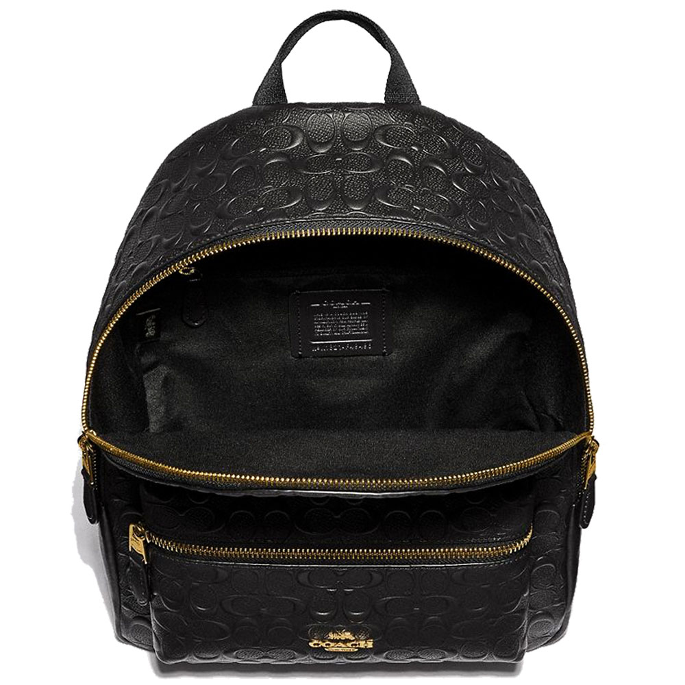 Coach Medium Charlie Backpack In Signature Leather Black # F49498