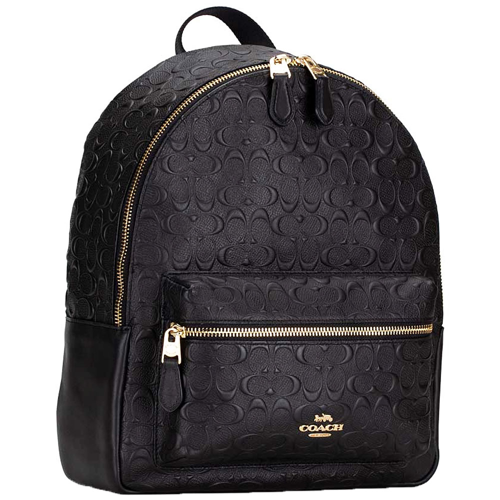 Coach Medium Charlie Backpack In Signature Leather Black # F49498