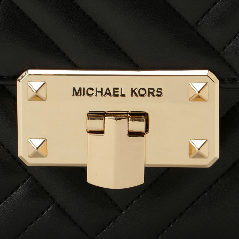 Michael Kors Crossbody Bag Peyton Medium Shoulder Flap Vegan Faux Leather Black # 35S0GP6F2U