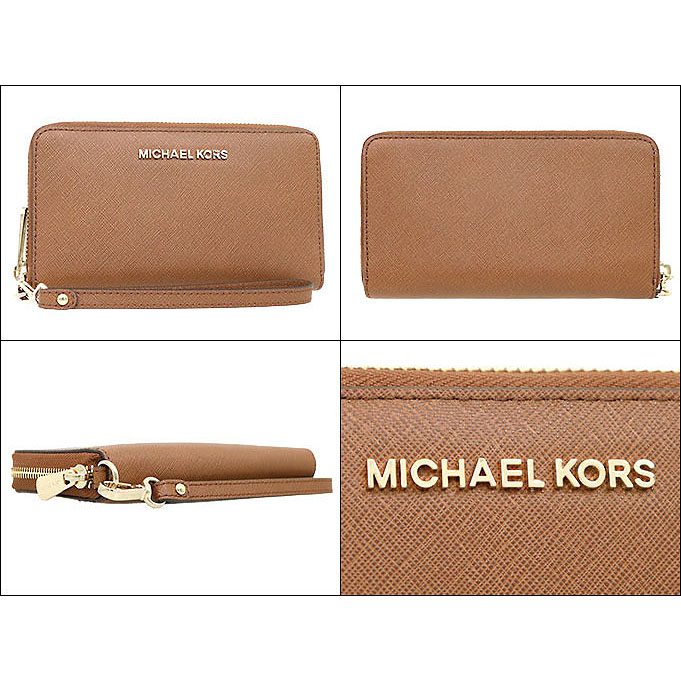Michael Kors Phone Wallet Jet Set Travel Large Flat Multifunction Phone Leather Case Luggage Brown # 35F8GTVW7L