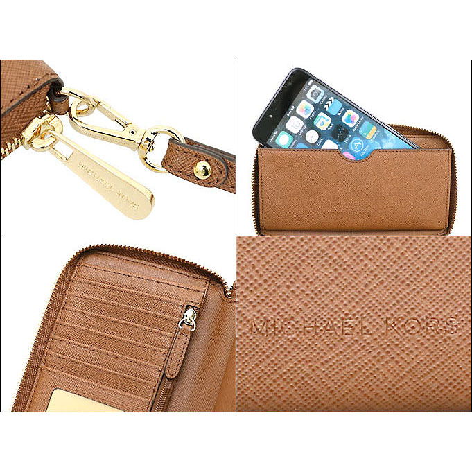 Michael Kors Phone Wallet Jet Set Travel Large Flat Multifunction Phone Leather Case Luggage Brown # 35F8GTVW7L