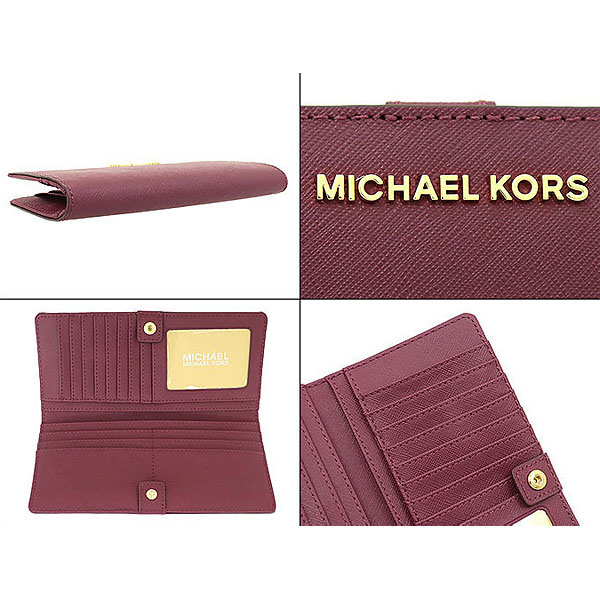 Michael Kors Jet Set Travel Flat Slim Leather Bifold Wallet Merlot Dark Red # 35F9GTVF6L