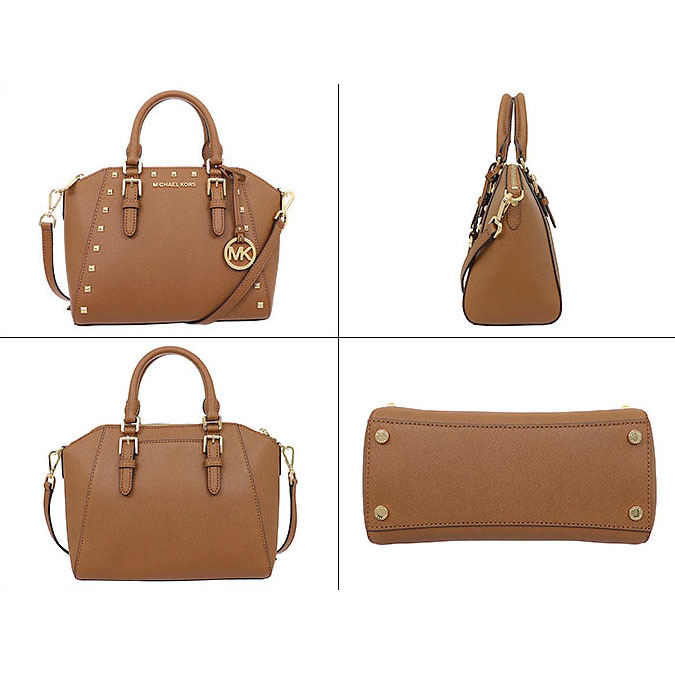 Michael Kors Crossbody Bag Ciara Studded Medium Messenger Satchel Luggage Brown # 35T8GC6M2L
