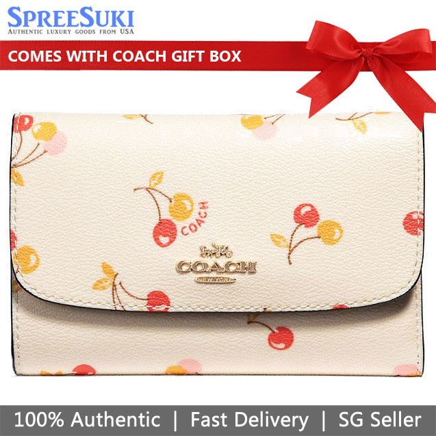 Coach Medium Envelope Wallet With Cherry Print Chalk Yellow White # F31948
