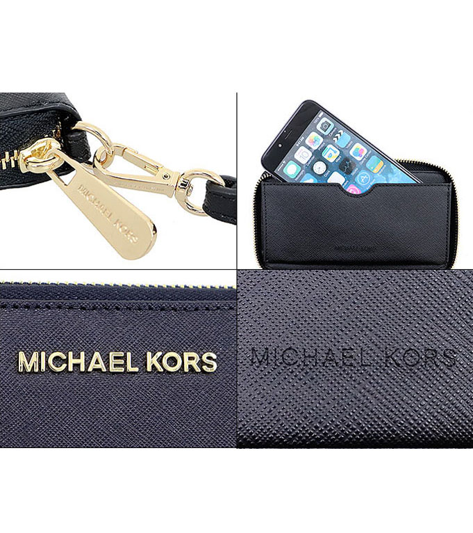 Michael Kors Phone Wallet Jet Set Travel Large Flat Multifunction Phone Leather Case Navy Dark Blue # 35F8GTVW7L