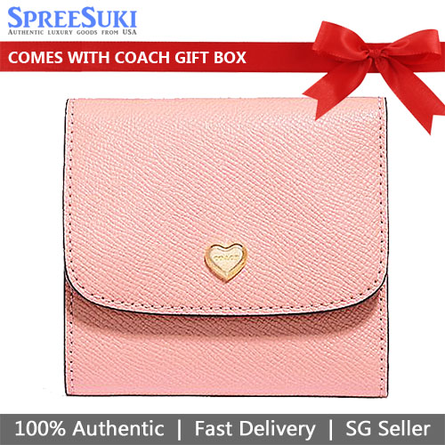 Coach Small Wallet With Lace Heart Print Interior Petal Pink # F55613