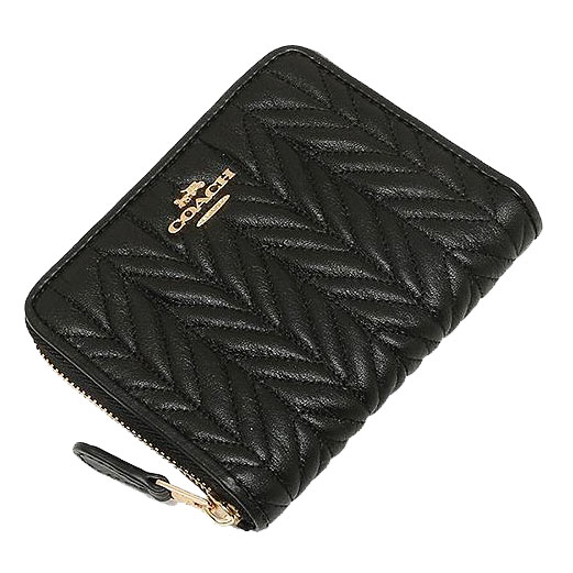 Coach Small Wallet Small Zip Around Wallet With Quilting Black # F73393