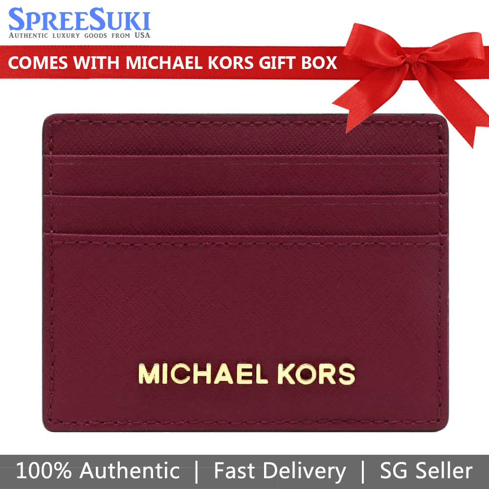 Michael Kors Jet Set Travel Large Leather Card Holder Merlot Dark Red # 35H6GTVD7L