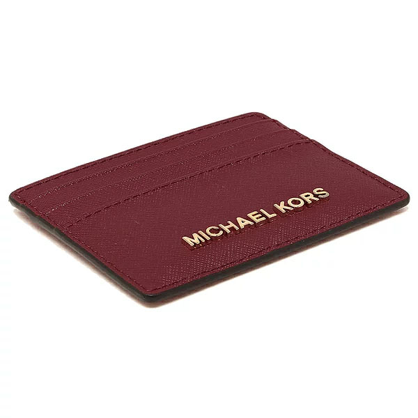 Michael Kors Jet Set Travel Large Leather Card Holder Merlot Dark Red # 35H6GTVD7L