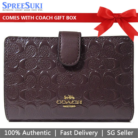 Coach Wallet In Gift Box Medium Corner Zip Wallet Medium Wallet Oxblood Dark Purple Brown # F25937