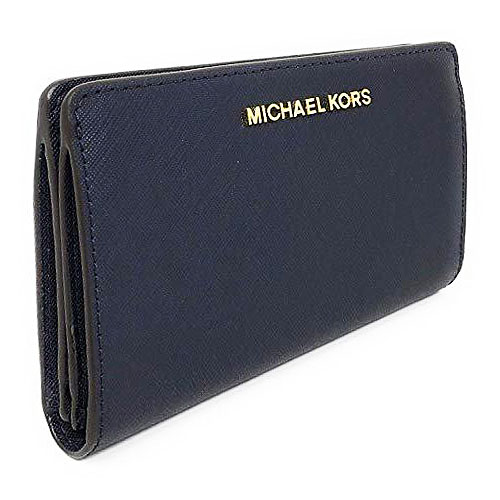Michael Kors Medium Wallet Jet Set Travel Slim Bifold Wallet Navy Dark Blue # 35H8GTVF2L