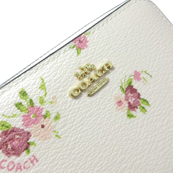 Coach Small Zip Around Wallet With Daisy Bundle Print And Bow Zip Pull Chalk Off White # F29449